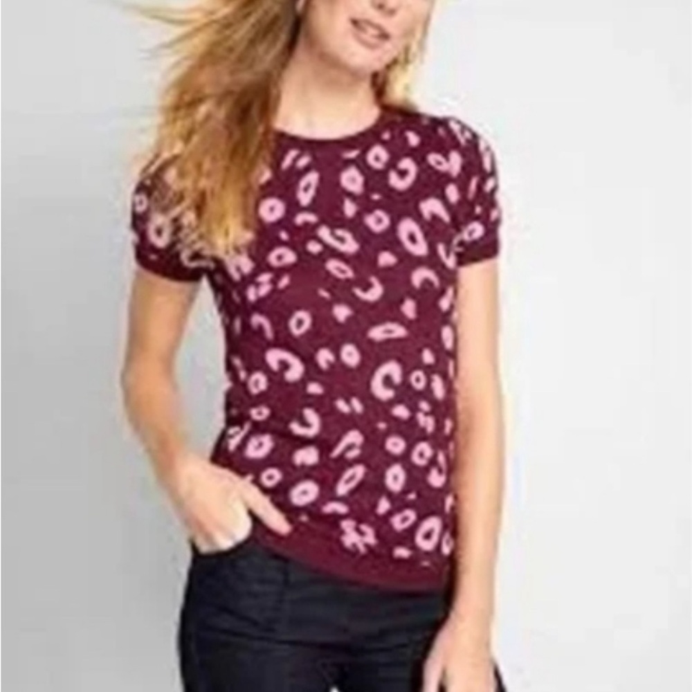 ModCloth Charter School Leopard Print Short Sleeve Pullover Sweatsr Size Medium